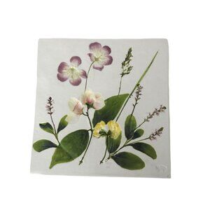 Vintage Salt Marsh Pottery Tile Trivet Wall Decor Meadow Flowers USA 6"